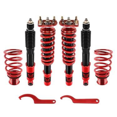 Imagem de EVIL ENERGY Coilovers compatíveis com Ford Mustang 1994-2004, kit de abaixamento de altura ajustável, kit de suspensão helicoidal de tubo duplo para Ford Mustang Base/GT SN95, vermelho