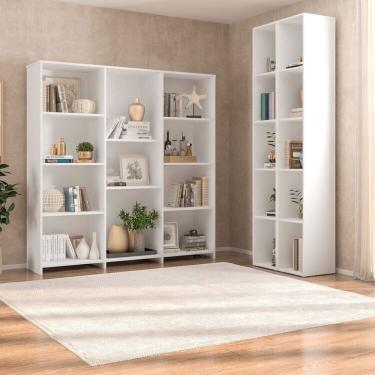 Imagem de Kit com 1 Estante Livreiro 11 Nichos Odelia e 2 Estantes Modulares 5 Nichos Liverpool Branco