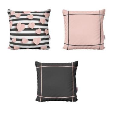 Imagem de Almofadas Decorativas Rosa E Preto Coração Para Sofá 40X40 - Novadecor
