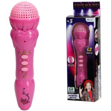 Imagem de Brinquedo microfone musical a pilha com luz e 12 canções etitoys