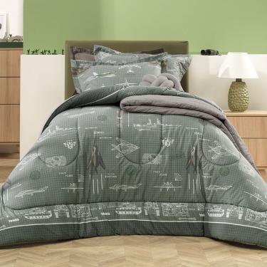 Imagem de Cobre Leito Infantil Solteiro Karsten 180 Fios Percal 100% Algodão Com 1 Porta Travesseiro Militar