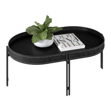 Imagem de Mesa De Centro Isi Preto Tx E Couro Preto 93x35 Cm L04 - D'rossi