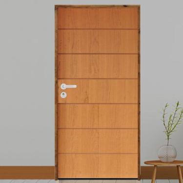 Imagem de Kit Porta De Madeira 210X72Cm Batente 11Cm Fechadura Stilo Cromada Externa 2 Imbuia