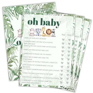 Imagem de OXRUN Baby Shower Games Boy, Safari Jungle Animal Oh Baby True or False, 30 Double-Sided Fill in Game Cards & 1 Answer Card for Woodland Gender Reveal Party Favor Supplies - B04