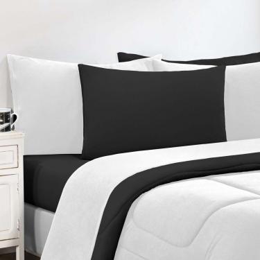 Imagem de Kit Edredom Malha 100% Algodão Gran Moratta 3 Peças Casal - Branco-preto