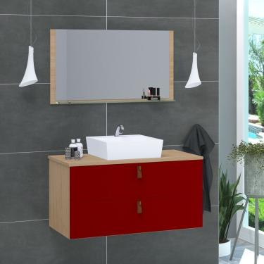 Imagem de Conjunto Gabinete De Banheiro Berlim 80 Cm Freijo Vinho
