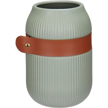 Imagem de Vaso Decorativo Enfeite Casa Aparador Home&co Com Cinta Cerâmica 18x13x13cm Verde