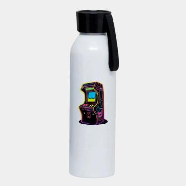 Imagem de Garrafa Squeeze Sport Branca Premium 650ml FLIPERAMA RETROWAVE NEON - 