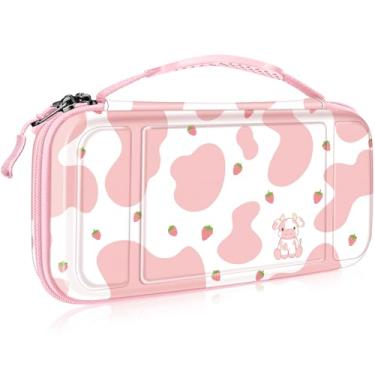 Imagem de FINTIE Estojo De Transporte Para Nintendo Switch Oled Modelo 2021/Switch 2017, Capa Protetora Rígida À Prova Choque, Bolsa Viagem Com 10 Compartimentos Cartões Jogo E Bolso Interno, Cor Morango