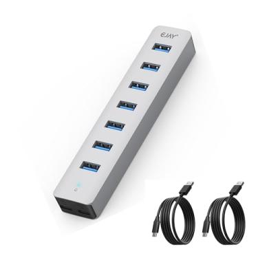 Imagem de Hub USB de 7 portas, adaptador USB de mesa multiportas de alumínio, cabo longo com extensor de porta USB, divisor USB para laptop, telefones celulares, PC, PS4 e outros dispositivos USB (cabo de dados