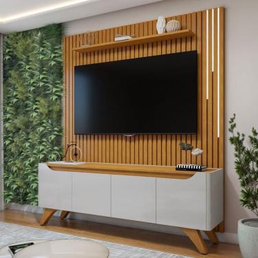 Imagem de Rack com Painel para TV Até 75 Polegadas Grécia Paris 4 Portas com Led Off White/Naturallle - Mavaular