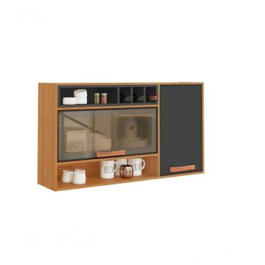 Imagem de Armário Aéreo 2 Portas 120cm Vidro Reflecta Nicho Adega Nápoles - Itatiaia Cinamomo-grafite