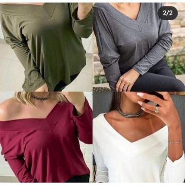 Imagem de Blusa feminina decote V manga longa viscolaycra fashion - Filó Modas, 