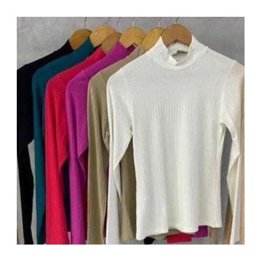 Imagem de Blusa manga longa gola alta feminina malha canelada - Filó Modas, p, P
