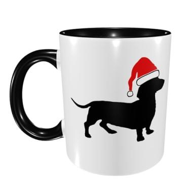 Imagem de Caneca de café com silhueta de Dachshund de Natal Chapéu de Papai Noel Divertida Novidade Copo de Chá de Cerâmica Seguro para Microondas 325 ml Escritório e Casa Copo Ideal para Homens e Mulheres