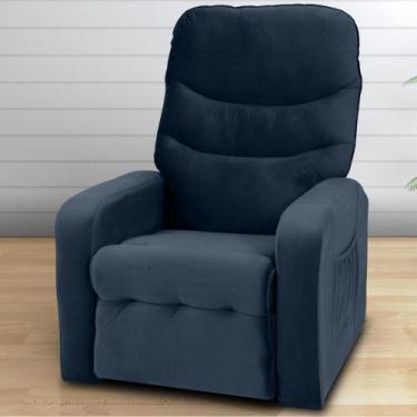 Imagem de Poltrona Reclinável para Descanso Julia Veludo Azul - CASA H