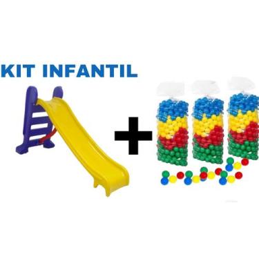 Imagem de Kit infantil 1 escorregador tamanho médio verde c/ amarelo + 250 bolin