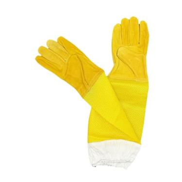 Imagem de KiBcsLic Luvas de apicultor, suprimentos de couro, reutilizáveis, com mangas longas ventiladas, profissionais para homens e mulheres