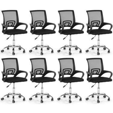 Imagem de Kit 8 Cadeiras Secretária Office Base Giratória Em Tela Mesh - Preto