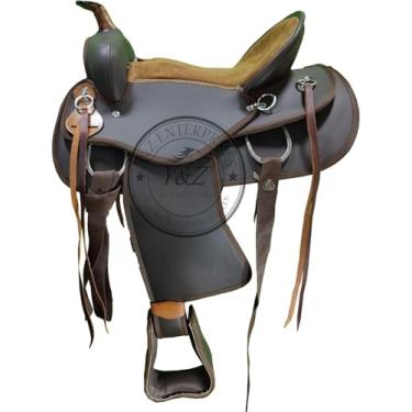 Imagem de Selim sintético leve de cavalo de corrida de barril ocidental com almofada de sela e conjunto de pista, suporte de peito e rédea (tamanho 30,5 a 45,7 cm) (marrom, 38 cm)
