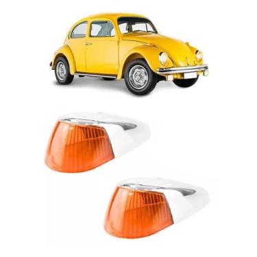 Imagem de Par Lente Pisca Seta Dianteira + Capa Cromada Fusca Laranja - GP