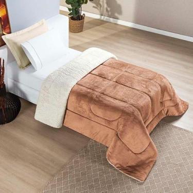 Imagem de Coberdrom Diamond Solteiro Sherpa Com Manta Flannel 01 Peça Caramelo A