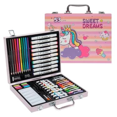 Imagem de Maleta de Pintura Infantil Criança Estojo 53 Peças Lapis de Cor Canetinha Pincel Tinta Pintura Desenho Criatividade Lazer Diversao Entretenimento