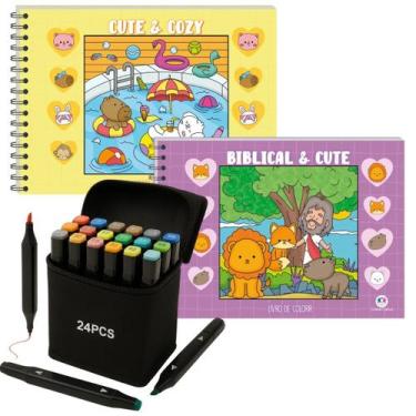 Imagem de Livro para pintar Biblical Violeta e Cute e Cute e Cozy Amarelo com 24