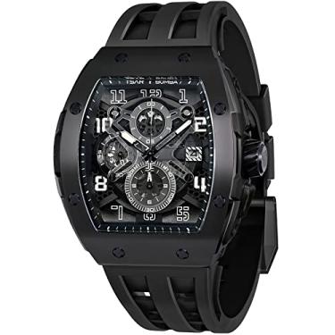 Imagem de Relógio de pulso masculino TSAR BOMBA quadrado com movimento de quartzo japonês, com cronógrafo, vidro de safira, à prova d'água até 50 m, luminoso, com calendário