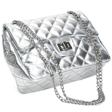 Imagem de Bolsa Feminina Couro Legitimo Matelassê Média - Cosenza, Prata