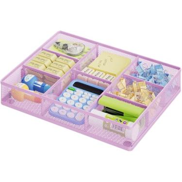 Imagem de Marbrasse Organizador de gaveta de mesa, bandeja organizadora de gaveta de malha de metal com 5 compartimentos ajustáveis, organizadores de mesa e acessórios para casa, escritório, cozinha, maquiagem