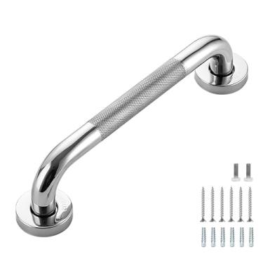 Imagem de Barras de apoio para chuveiro, 1 pacote com 30,5 cm alças de chuveiro antiderrapantes para idosos, barra de apoio de chuveiro de segurança, barras de apoio para deficientes de aço inoxidável para banheiro (níquel polido de 2,5 cm de diâmetro)