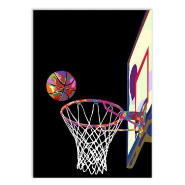 Imagem de Placa Decorativa Basquete Cesta Bandeja Ilustração Dark Decoração Poster Quarto Sala