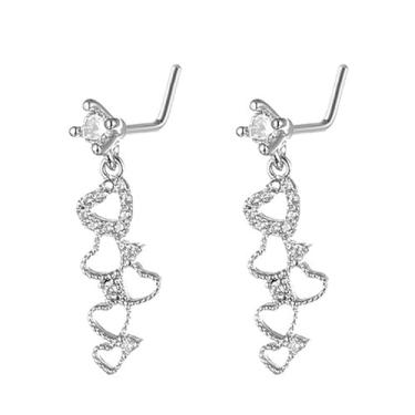 Imagem de Niaspi Anel de nariz com pingente de strass de coração para mulheres de aço inoxidável cristal oco borla em forma de L anéis de nariz pendurados delicadamente narina piercing de nariz joias, Small