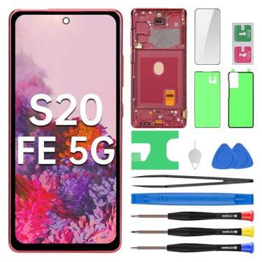 Imagem de BESJMYT Substituição de tela AMOLED para Samsung Galaxy S20 FE 5G com moldura vermelha nuvem OLED Display Touch digitalizador montagem completa vidro fixo com kit de ferramentas de reparo SM-G781U