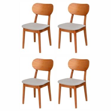 Imagem de Kit 4 Cadeiras de Madeira Maciça Multilaminada e Estofada Letícia Espresso Móveis Champagnhe/Cinza