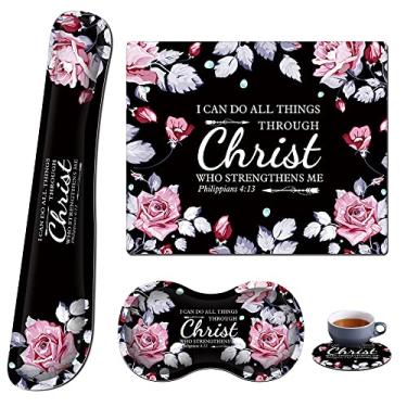 Imagem de RYUITHDJP Mouse Pad Com Apoio Para Pulso + Teclado Descanso Copo, Conjunto Completo 4 Peças Alívio Fácil Da Dor Ao Digitar, Suporte De Espuma Viscoelástica Escritório E Casa, Citação Inspiradora Cri