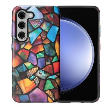 Imagem de ZHEGAILIAN Capa compatível com Samsung Galaxy S23 Plus, capa rígida híbrida de 2 camadas para meninas, meninos, mulheres, homens, mosaico de vidro colorido