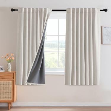 Imagem de H.VERSAILTEX Cortinas blackout 100% blackout 153 cm de comprimento com aba traseira com bloqueio de luz total cortinas com revestimento cinza para sala de estar com isolamento térmico conjunto de 2