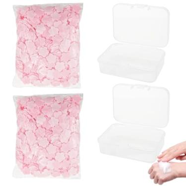 Imagem de Capiant 2000 folhas de sabão de papel perfumado de rosa para viagens, lençóis portáteis para lavar as mãos, mini sabonete de pétalas frescas com 2 caixas de armazenamento (rosa)