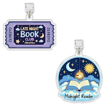 Imagem de Conjunto de 2 peças para o clube do livro tarde da noite, pingentes Kindle para leitor da meia-noite, berloque de plugue de poeira de 3,8 cm, amantes de livros, leitor de livros, vida noturna, bilhete
