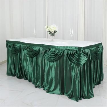 Imagem de Saia de mesa de seda prateada de 3 metros, inclui cortina, toalha de mesa para banquete, saia para festa de casamento, verde escuro, 4,2 m de comprimento