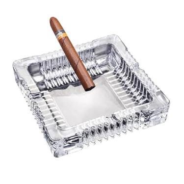 Imagem de Cinzeiro de vidro feito à mão, suporte de cinzeiro para ambientes internos ou externos, fumantes de escritório, bandeja de cinzeiro para decoração de mesa de escritório em casa (cristal, G)
