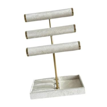 Imagem de Colaxi Suporte para pulseira, organizador e expositor de joias com bandeja, suporte para exibição de joias, barra em T para anéis, brincos, loja de feiras e, Branco