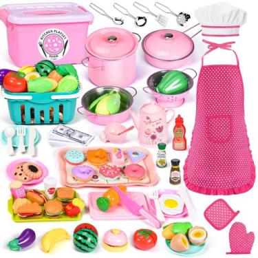 Imagem de Acessórios de cozinha Toy Play Aojieni 121 unidades com avental e chap