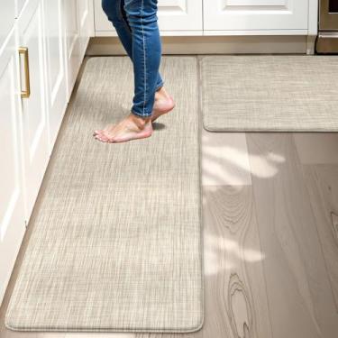 Imagem de Collive Tapetes de cozinha para chão, 2 peças, tapetes acolchoados antifadiga, antiderrapante, impermeável, tapete de pia de cozinha, tapetes confortáveis de espuma viscoelástica para mesa, escritório