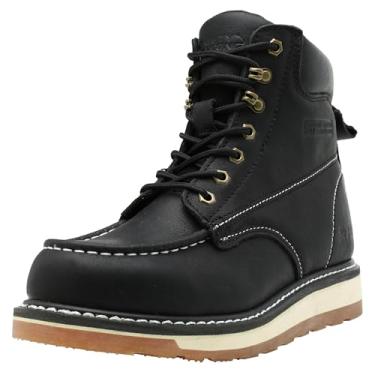 Imagem de SAFETY LOONG Moc Toe Botas de trabalho masculinas macias/bico de aço, confortável, couro de flor integral, antiderrapante, sola de plataforma, construção de 15 cm, Bico preto macio, 39