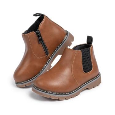 Imagem de Miamooi Botas infantis para meninos e meninas pequenas à prova d'água Chelsea outono botas confortáveis de couro (bebê/criança pequena), C01/marrom claro, 19