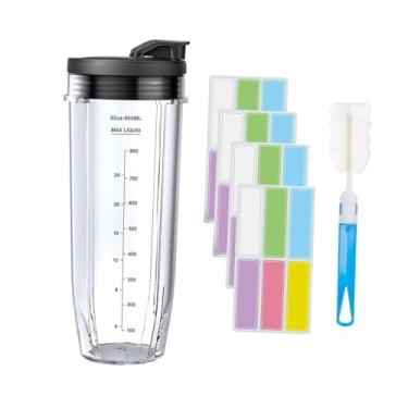 Imagem de ＫＬＫＣＭＳ Copo de mistura para liquidificador, caneca portátil para mexer, escova de limpeza, com tampa de vedação, 24 etiquetas graváveis, peça de reposição à, 32 onças