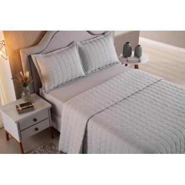 Imagem de Cobre Leito Colcha Casal Queen 3 Peças CInza Matelado 100% Algodão - B